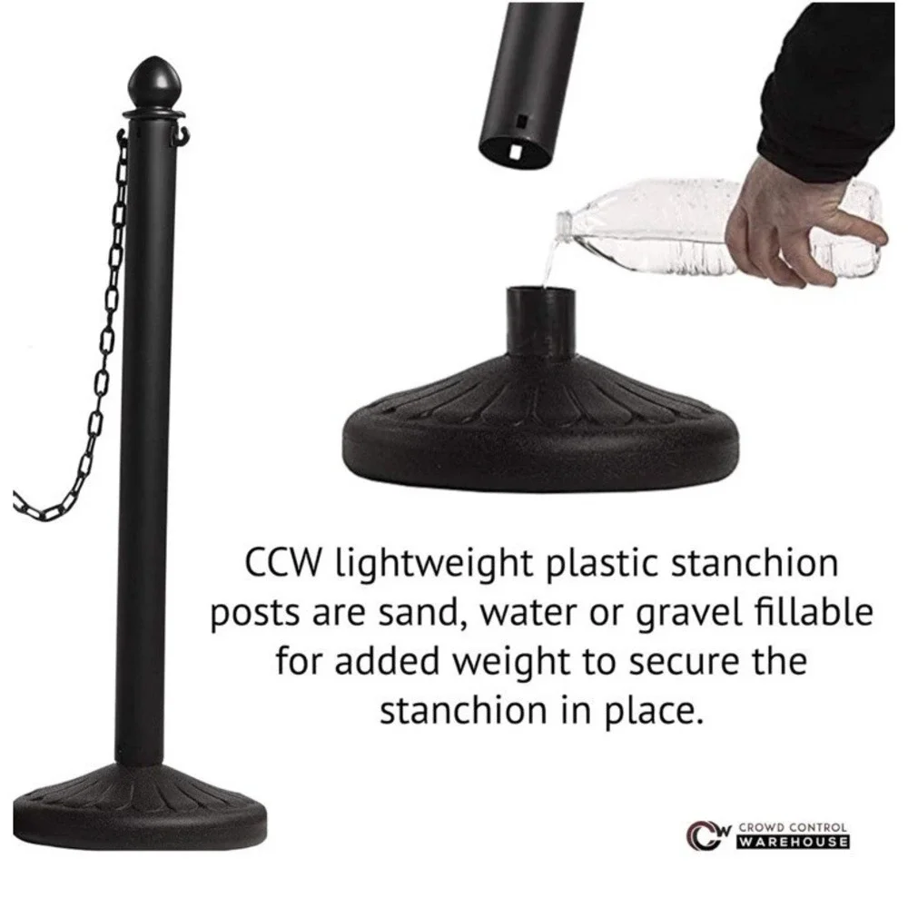 (17)Line Plastic Stanchion White 2.5 Inch Diameter with 50 Foot Chain 6pack